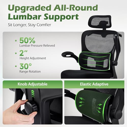 AreShark Office Chair Ergonomic Desk Chairs with Adjustable Lumbar Support& Headrest Hanger, High Back Breathable Mesh Cha...
