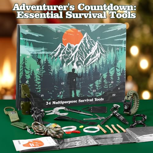 Survival Kit Advent Calendar for Men 2025-24 Days Survival Tools Advent Calendar for Adult Teen Boy, Christmas Countdown S...