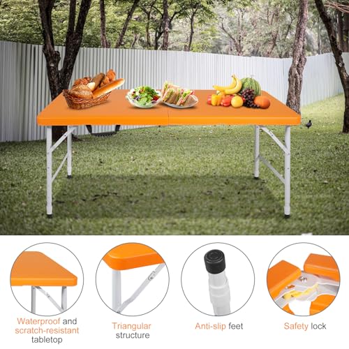 LSKSSNG Portable 4Ft Folding Table, Heavy Duty Plastic Fold-in-Half Utility Foldable Table Small, Adjustable Height Plasti...