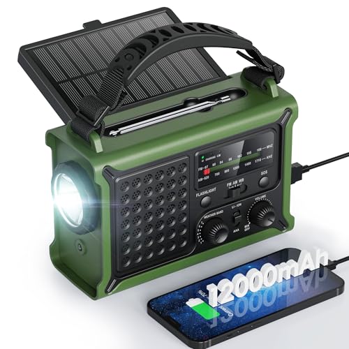 Raynic NOAA Weather Radio 12000mAh, Emergency Weather Radio with 2X Faster Solar & Hand Crank Charging, 5W Flashlight, Rea...