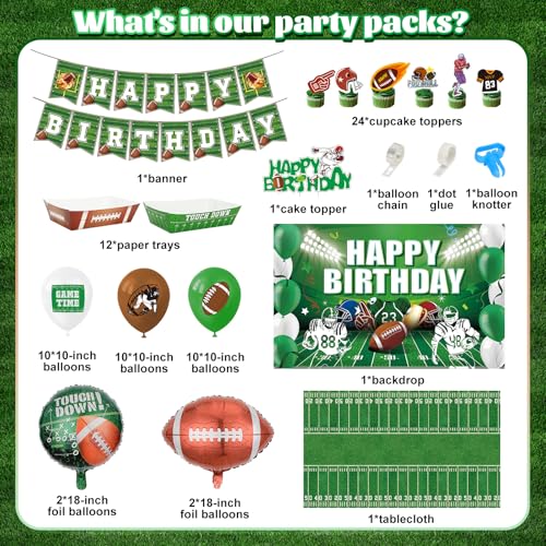 YIGZAG Football Birthday Party Decorations with Balloons Banner Cupcake Toppers Tablecloth & Backdrop and Paper Food Tray ...