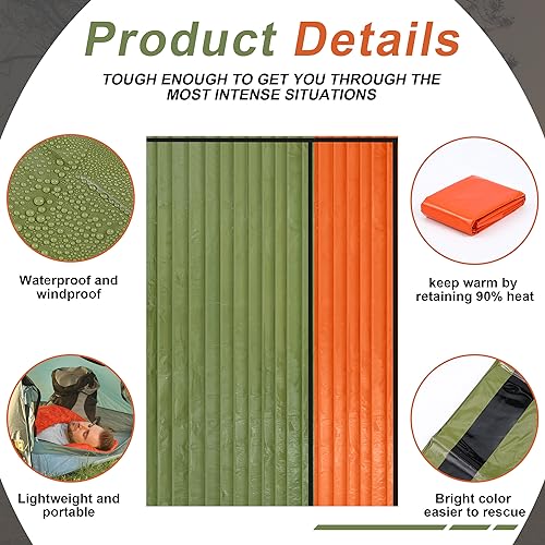 Preboun Emergency Sleeping Bag Bulk Portable Lightweight Survival Bag Thermal Bivy Sack Emergency Blanket Survival Gear fo...