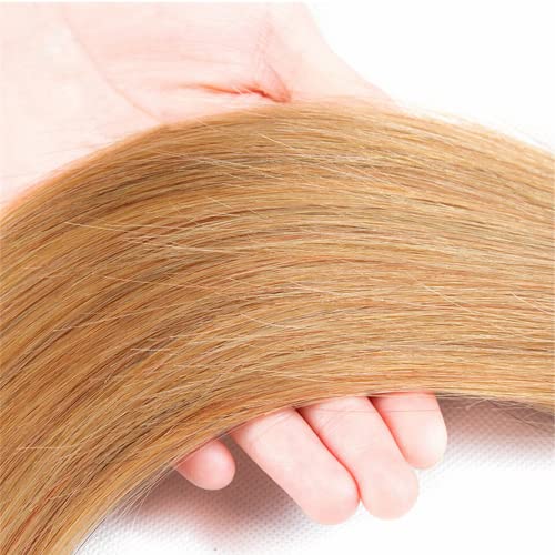 Color #27 Bundle Honey Blonde Straight Human Hair Bundles Brazilian Grade 8A Virgin Hair Extensions 24 24 24 Inch Double Weft 27 Straight Hair Weave
