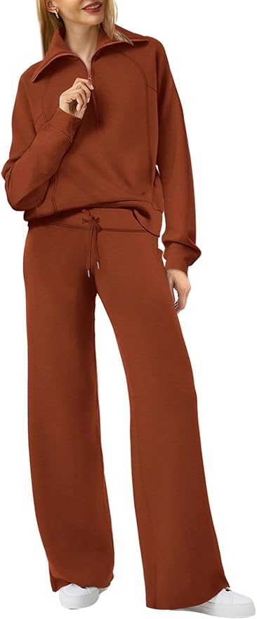 XIEERDUO Lounge Sets For Women 2025 Half Zip Sweatshirt And Wide Leg Sweatpant 2 Piece Outfits Sweatsuit Tracksuit