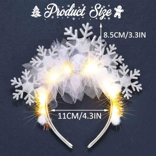 BARTOSI Snowflake Light Up Headband LED Christmas Headbands Xmas Holiday Hair Accessories for Women
