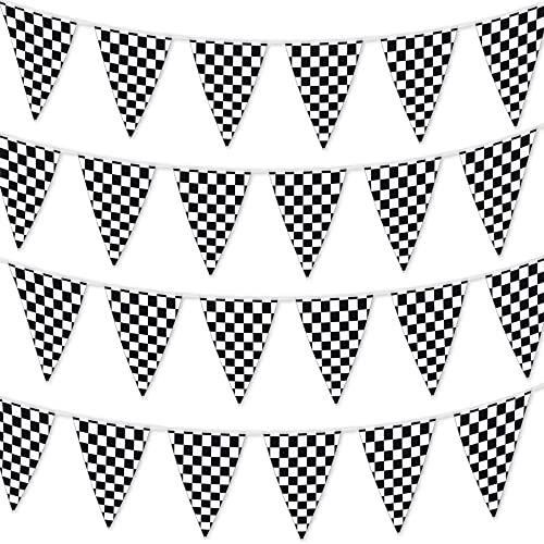 Checkered Flags Black and White 100’ FT Pennant Racing Banner | NASCAR Theme Party Decoration Plastic Flag | Race Car Part...