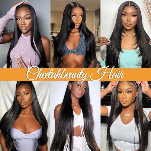CHEETAHBEAUTY 13x6 Lace Front Wigs Human Hair 16Inch HD Transparent Lace Frontal Wigs 220% Density Brazilian Virgin Straight Human Hair Wigs for Women Pre Plucked with Baby Hair Natural Color