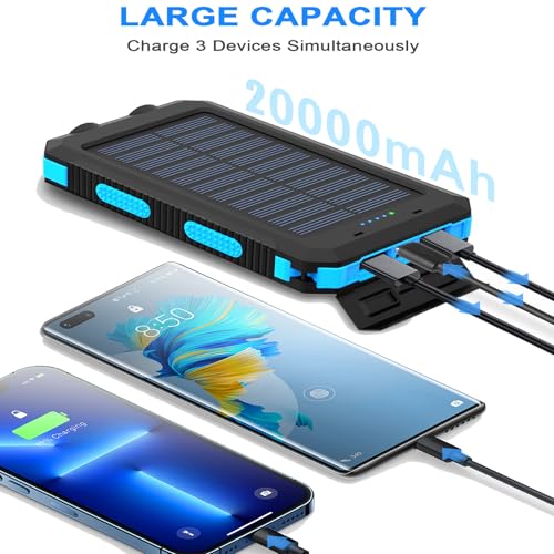 YELOMIN Solar Charger, 20000mAh Portable Type-C Solar Power Bank with 4 Cables, Waterproof Battery Pack, Outdoor External ...