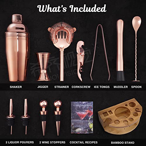 Bartender Kit with Bamboo Stand, 12 Piece 25oz Cocktail Shaker Set with All Essential Bar Tools Set for Drink Mixing, Idea...