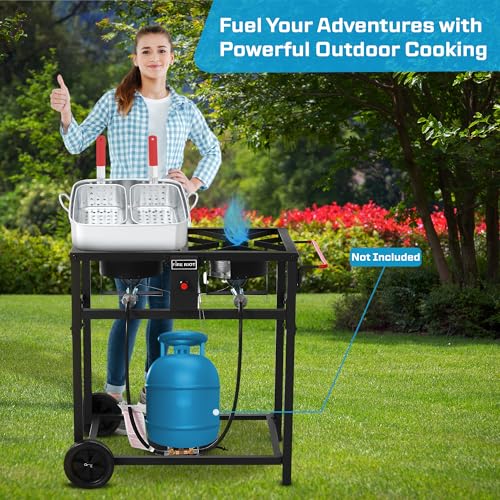 Fire Riot Deep Fryer with Double Burner Propane Stove Outdoor, 2×18QT Aluminum Pots & Frying Baskets, 100,000 BTU High-Pow...