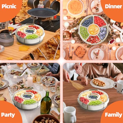 riyeloi Divided Serving Tray with Lid and Handle, Stackable Snackle Box Container for Fruits Candy Organizer, Portable Spi...