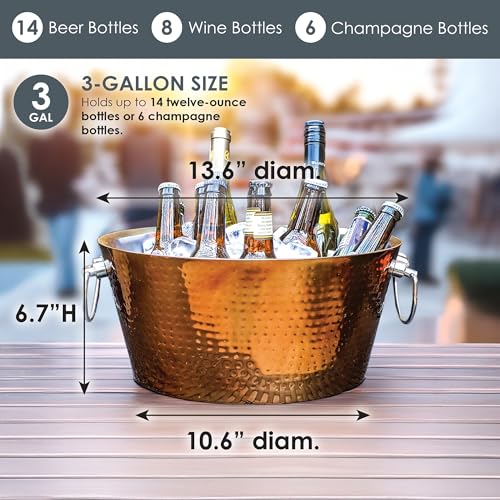 BREKX Insulated Rose Copper Double Walled Ice Bucket for Parties, Anchored Wine Bucket/Large Ice Bucket with Handles, Drin...