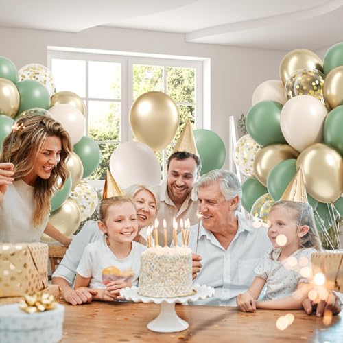 Sage green Balloons, 60pcs 12inch Sage green Sand White Metallic Gold Confetti Balloons for Boho Birthday Wedding Bridal B...