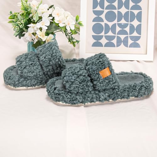 House Slippers for Women Fuzzy Open Toe Soft Comfy Bedroom Shoes for Indoor Outdoor