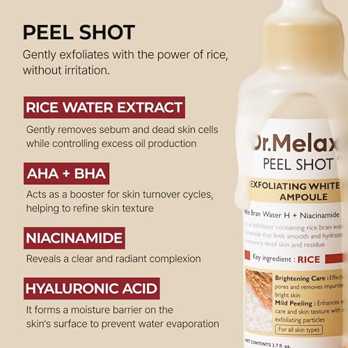 Dr.Melaxin Peel Shot Glow Rice Peeling Ampoule 80ml Daily Soft Exfoliating Face and Body Scrub Dead Skin Cells Blackhead R...