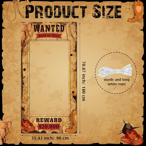 Funrous Wanted Poster Photo Prop Western Photo Booth Prop Large Selfie Frame Poster Fabric Banner Backdrop Wanted Sign for...