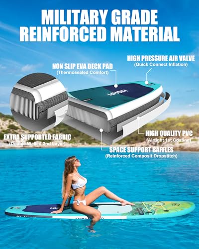 Highpi Inflatable Stand Up Paddle Boards, Ultra-Light SUP for All Skill Levels, w/Accessories Backpack, Anti-Slip Deck, Le...