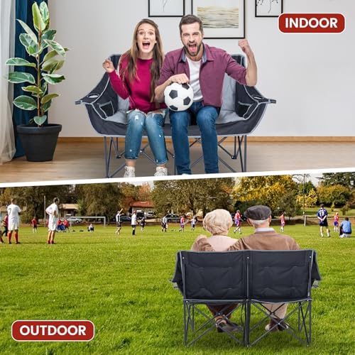 DoCred Heated Double Camping Chair, Heated Folding Camping Chairs Loveseat Outdoor Sports,Heating Oversized Loveseat Chair...