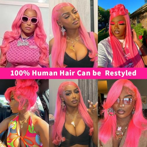 Pink Lace Front Wigs Human hair Pink Wigs Human Hair Body Curly Human Hair Wig For Women Body Wave Lace Frontal Wigs Human Hair 200% Density HD Transparent Pre Plucked 26 inch