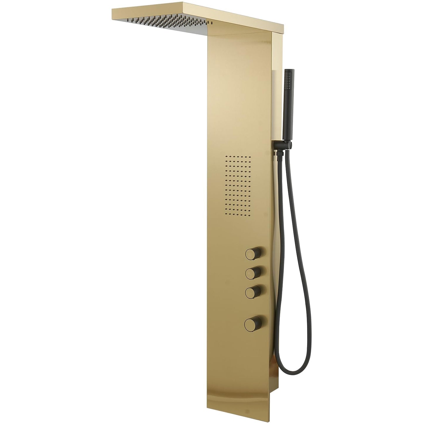 Greenspring Shower Tower Bathroom Shower Panel System with Rainfall Shower Head Hand Shower and Large Area Body Spray, Stainless Steel Multi-Function Shower Fixtures, Brushed Gold