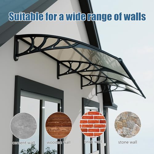 GUANSU-CN 35 * 38''Window and Door Awning Exterior, UV/Rain/Snow/Sunlight Protection Sheet,UPF 50+ Polycarbonate Overhang Canopy,House Overdoor Awnings for Door Entrance Outside/Patio/Porch/Deck
