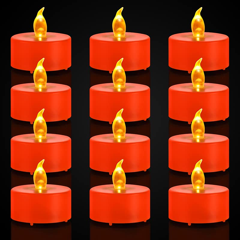 MINXIN Battery Operated Tea Lights Candles: 24 Pack Realistic and Bright Flickering Holiday Gift Flameless LED Electric Candles for Seasonal & Festival Party Home Decoration Orange