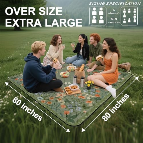 MUGINYU 80"x80"Picnic Beach Blanket Waterproof Extra Large Outdoor SandProof,3-Layer Fabric Picnic Mat Washable Foldable &...