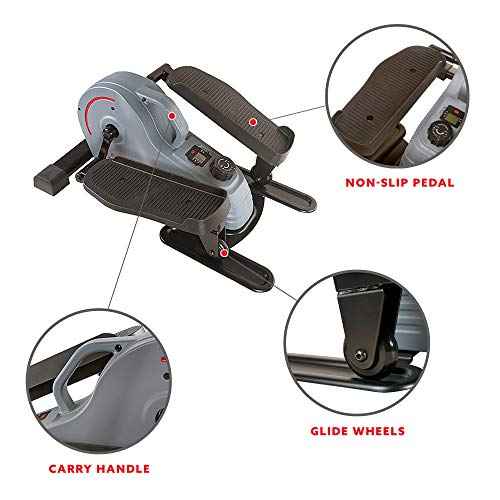 Sunny Health & Fitness 2-in-1 Sit/Stand Mini Elliptical Machine, Portable Under Desk Peddler Exerciser for Senior Home Workout, Optional Free Sunnyfit App Bluetooth Link, Handlebars or Resistance Band