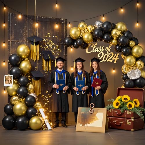 LYNSP Black and Gold Balloons 100 Pack 12 Inch Metallic Chrome Black Gold Latex Helium Balloons for Birthday Wedding Chris...
