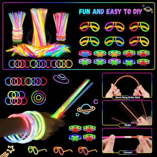 OLUPP Glow in the Dark Party Supplies, 264 PCS Light Up Party Favors with LED Glasses,Glow Sticks,Finger Lights,LED Hair C...