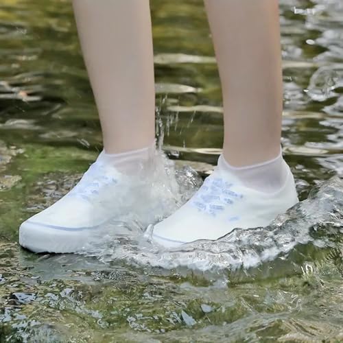 2Pairs Latex Rain Boots, Waterproof Shoe Covers, Reusable for Outdoor Rain Protection - WHITE