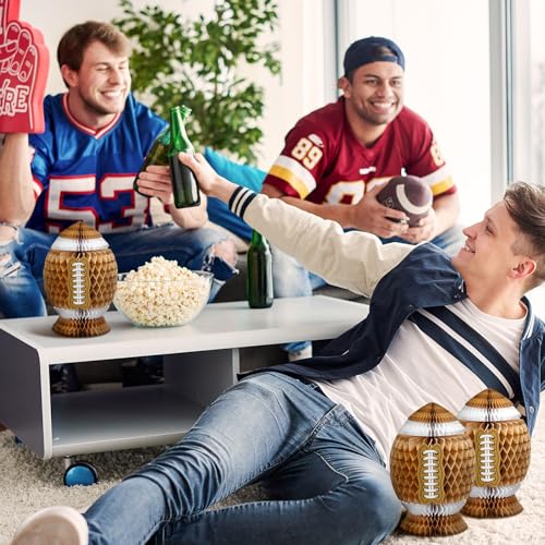 Fourluoo 6 Pcs Football Party Decorations Large Football Honeycomb Centerpieces 3D Ball Table Decor Sports Ball Paper Hone...