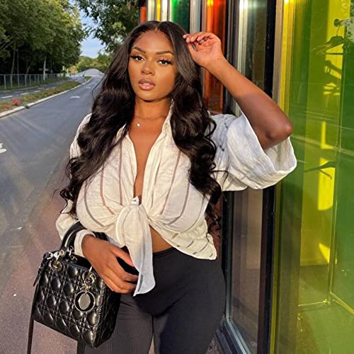 Licoville 24 Inch Body Wave Lace Front Wigs Human Hair 4x1 Lace Closure Human Hair Wigs for Black Women Pre Plucked Glueless Body Wave Lace Front Wig Natural Black 150% Density