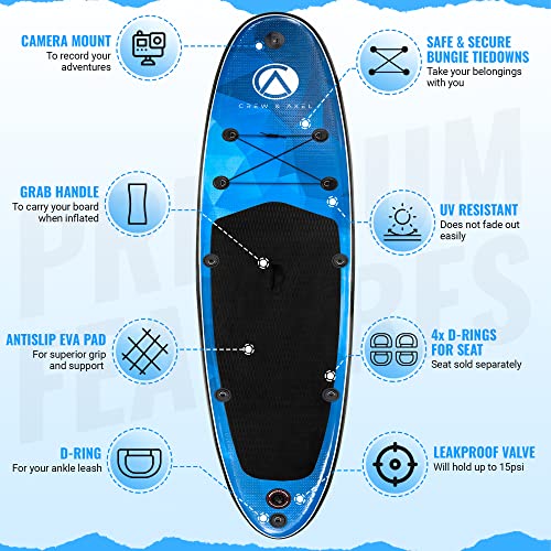 Crew Axel Inflatable Paddle Board 10’33’6” Extra Wide & Lightweight (18lb) Paddle Board – Premium SUP Set Includes 2 Bags,...