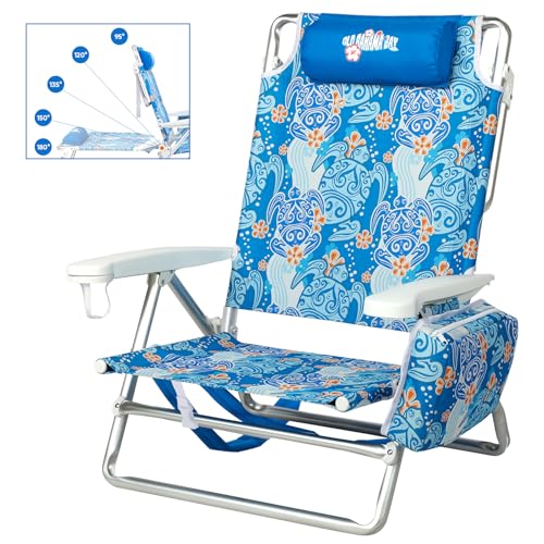 Old Bahama Bay Reclining Beach Chair Backpack 5-Position Lay Flat Lounge Chair for Adults Heavy Duty Portable Folding Ligh...