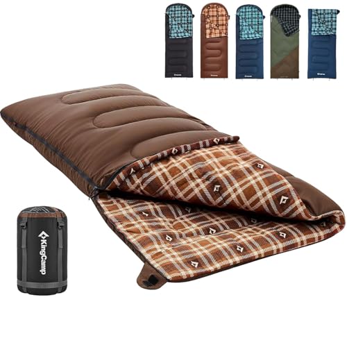 KingCamp Sleeping Bag for Adults, Cold Weather & Warm XL Big and Tall Flannel Sleeping Bags with Compression Sack Portable...