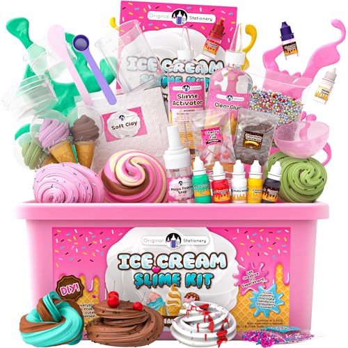 Original Stationery Ice Cream Slime Kit for Girls, DIY Cherry-Scented Slime Making Set with 31 Pieces, Fun Arts and Crafts...