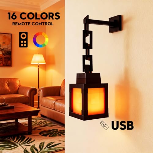 DBZ Pixelated Lantern Night Light, 16 Colors Rechargeable LED Light with Touch Switch & Remote Control, Retro Style Pixel ...