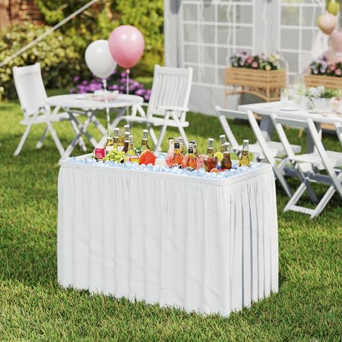 KOTEK Folding Ice Cooler Table, 4 FT Portable Ice Table with Drain, Matching Skirt & Foldable Bucket, Buffet Beverage Serv...