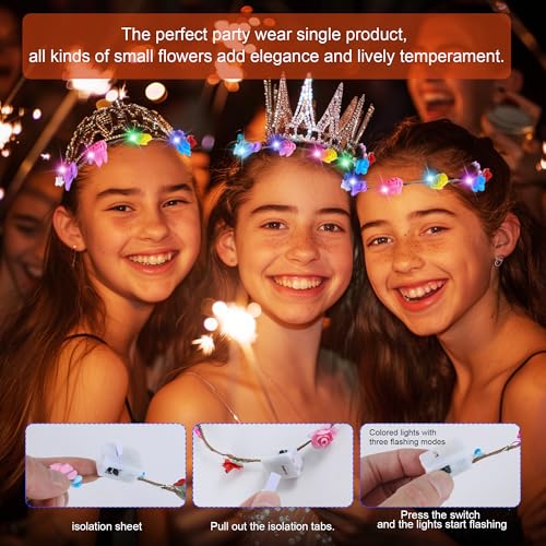 QSJQAMG 30 Pcs LED Flower Crown Headband,led Headbands,Light Up Flower Headbands for Women,Garlands Glowing Floral Wreath ...