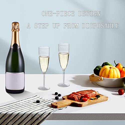 Homvle Plastic Champagne Flutes 6 Oz, Disposable Champagne Glasses (Set of 16) 1- Piece Construction Plastic Wine Glasses ...