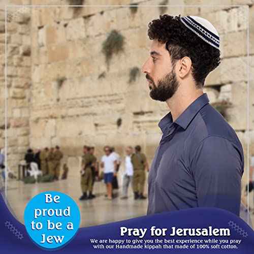 Pack of 5-Pcs - Hq Mix Colors Handmade Knitted Kippah for Men Boys and Kids, Yamaka Hat from Israel - Kippot Bulk (Mix Lines, 17CM Flat)