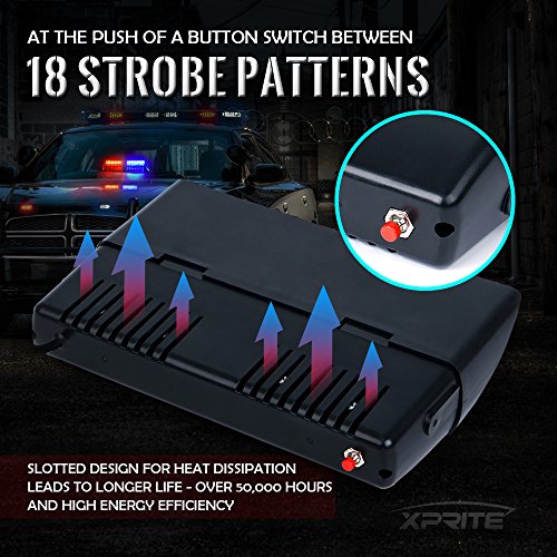 Xprite White Blue LED Emergency Dash Strobe Light, Interior Windshield Safety Warning Flashing Lights w/Suction Cups,12V W...