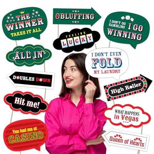Casino Party Photo Booth Props Set – Fun Las Vegas-Themed Decorations for Game Nights and Party Celebrations (12)