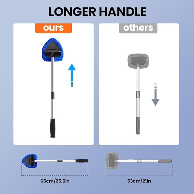 Car Windshield Cleaning Tool Set, Interior Exterior Auto Glass Cleaner Kit with Extendable Handle and 4 Reusable Microfiber Pads for Cars Trucks and Home (Grey)