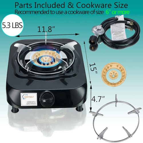 Horynar Single Burner Propane Stove with LPG CSA Hose 13,000 BTU Single Propane Burner Smart Switch Protection Unique Body...