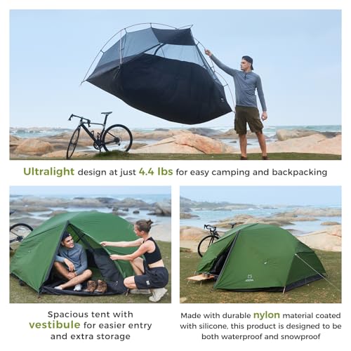 ATEPA Voyage 1-2 Person Backpacking Tent, 4 Season Ultralight Compact Tent, 4000mm Waterproof 20D Nylon Rainfly & Aluminum...