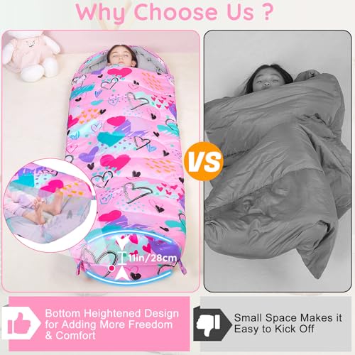 FIOBEE Kids Sleeping Bag for Girls Boys 3 Season Warm & Cool Weather Youth Camping Sleeping Bags with Backpacking Bag Wate...
