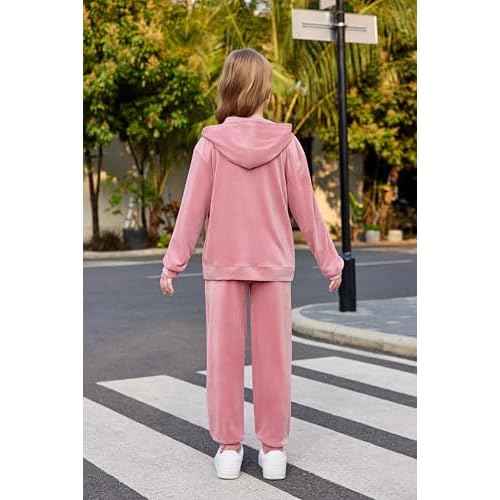 Arshiner 2 Piece Outfits for Girls Velour Tracksuit Hoodie and Jogger Set Sweatsuit Athletic Clothes Sets
