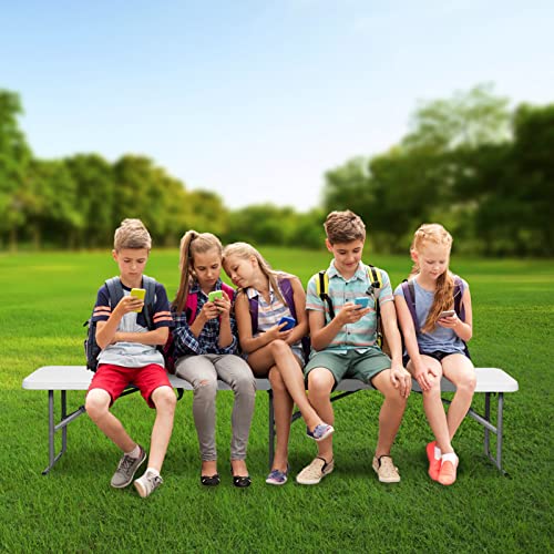 Byliable Folding Bench 6 Foot, Plastic Folding Bench Seat Portable Foldable Picnic Party Camping Dining Seat, White Garden...